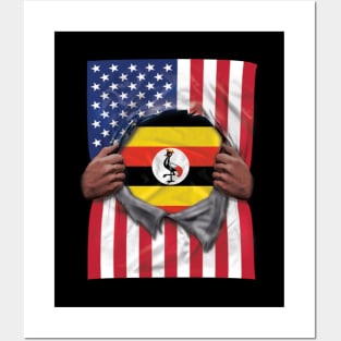 Uganda Flag American Flag Ripped - Gift for Ugandan From Uganda Posters and Art